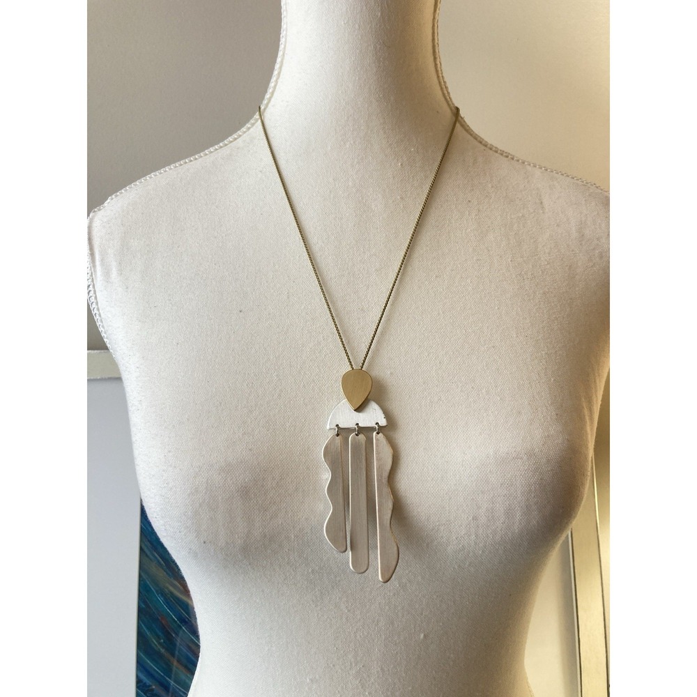 Lucky Brand Modernist Necklace With Mixed Metal Silver & Gold Tones Abstract Art